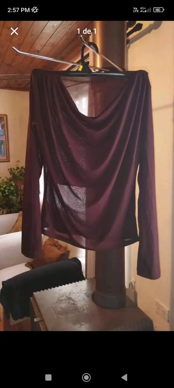 Blusa transparente color burdeos de manga larga