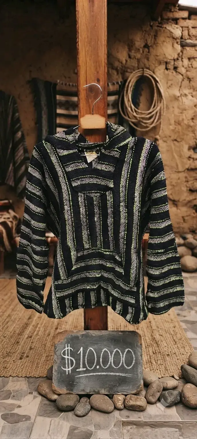 Poncho artesanal de lana con diseño étnico - 4