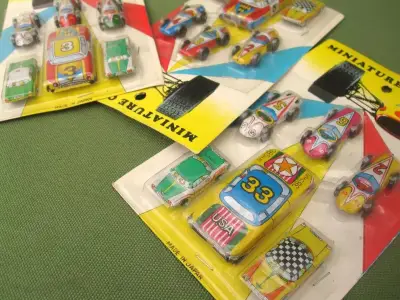Set Autitos Lata Japan 1960 Juguete Antiguedad Sel - miniatura 1