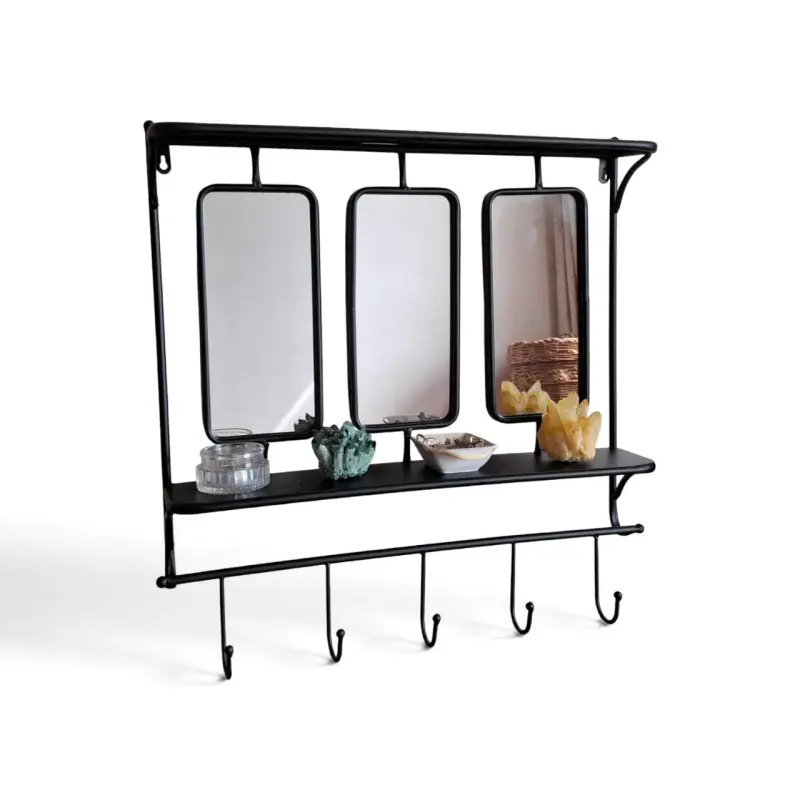 Espejo decorativo con estante y ganchos