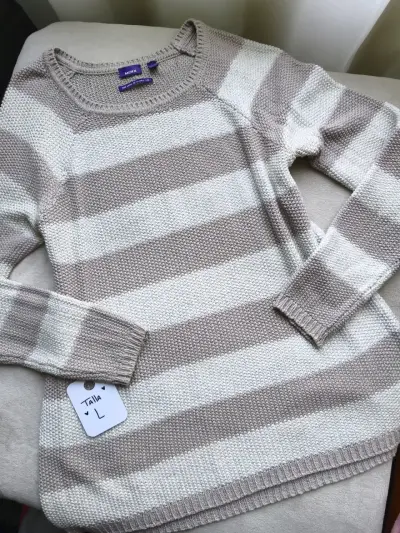 Suéter de rayas beige y blanco talla L - miniatura 1