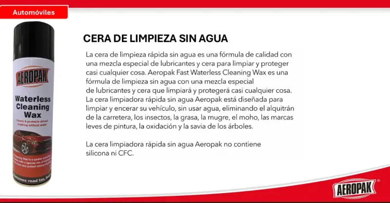 Cera de Limpieza Sin Agua Aeropak 12U