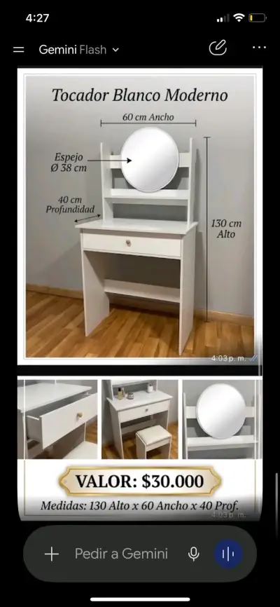 Tocador blanco moderno con espejo - miniatura 1