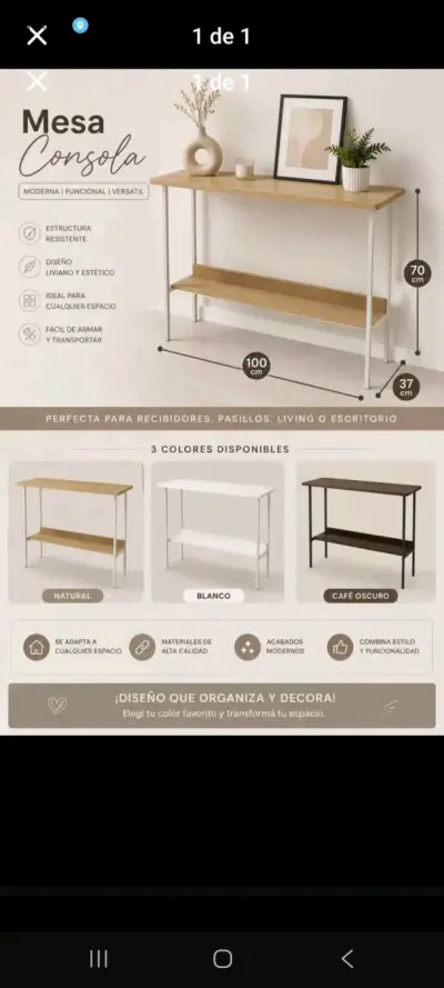 Mesa consola moderna y versátil en color natural - miniatura 1