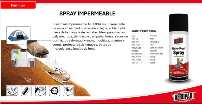 Spray Impermeable Aeropak para Ropa y Calzado 12U
