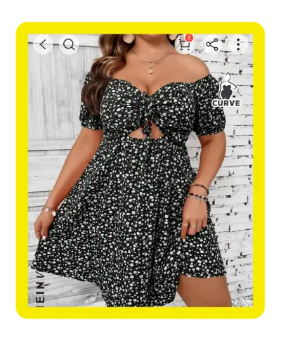 Vestido negro con estampado floral y hombros descubiertos - miniatura 1