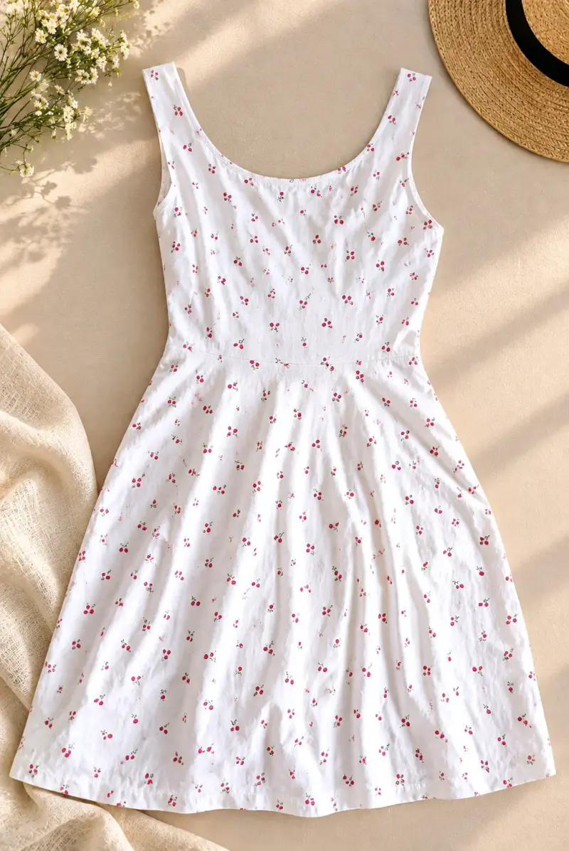 Vestido blanco con estampado de cerezas - 1