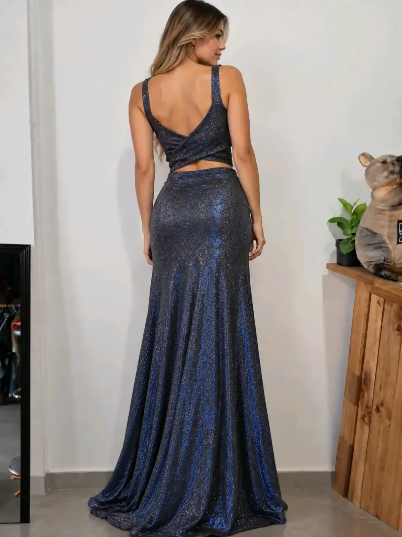 Conjunto de fiesta azul brillante para mujer - 4