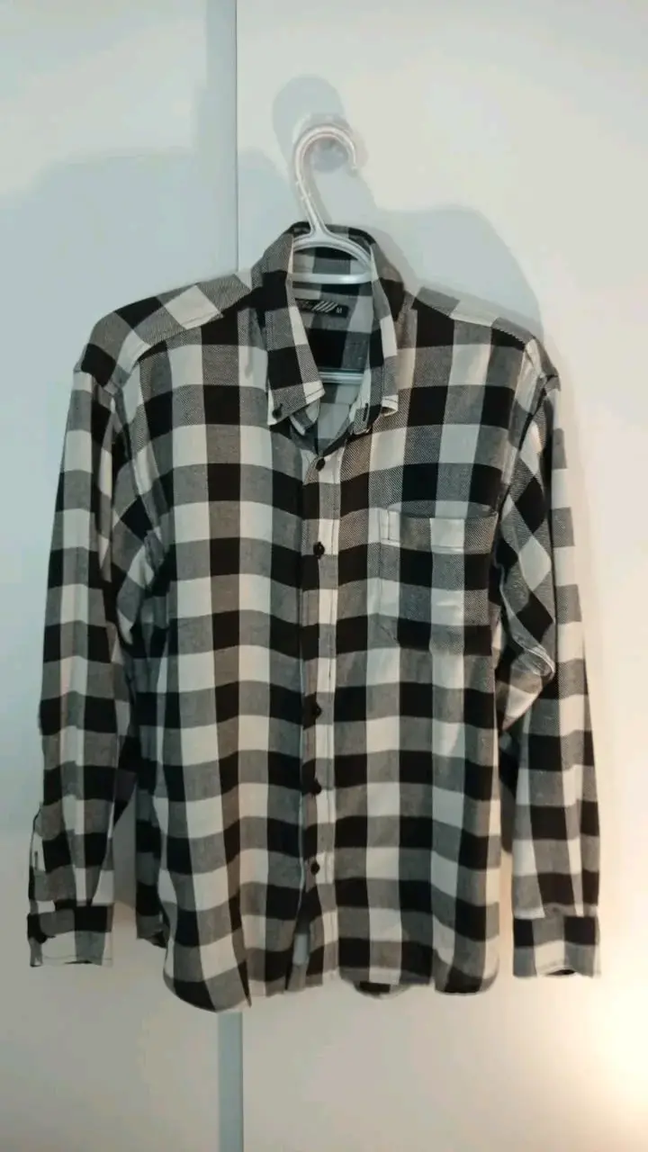 Camisa a cuadros blanco y negro hombre - 1
