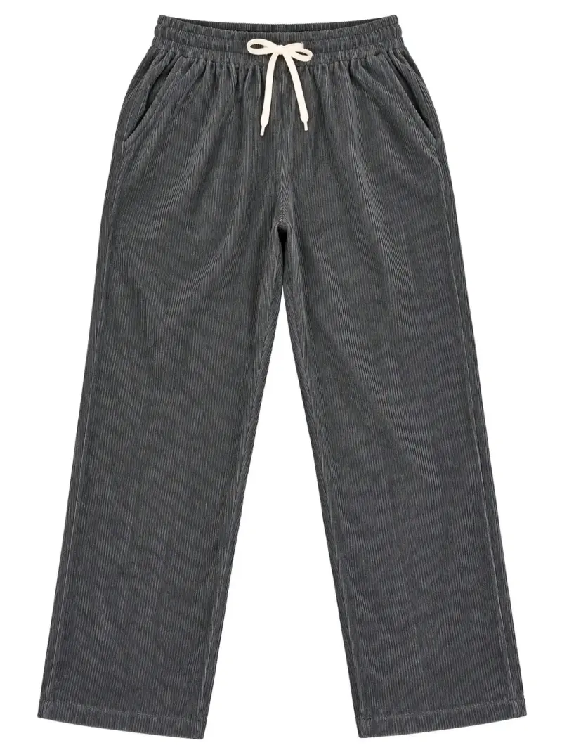 Pantalones de pana gris con cordón ajustable