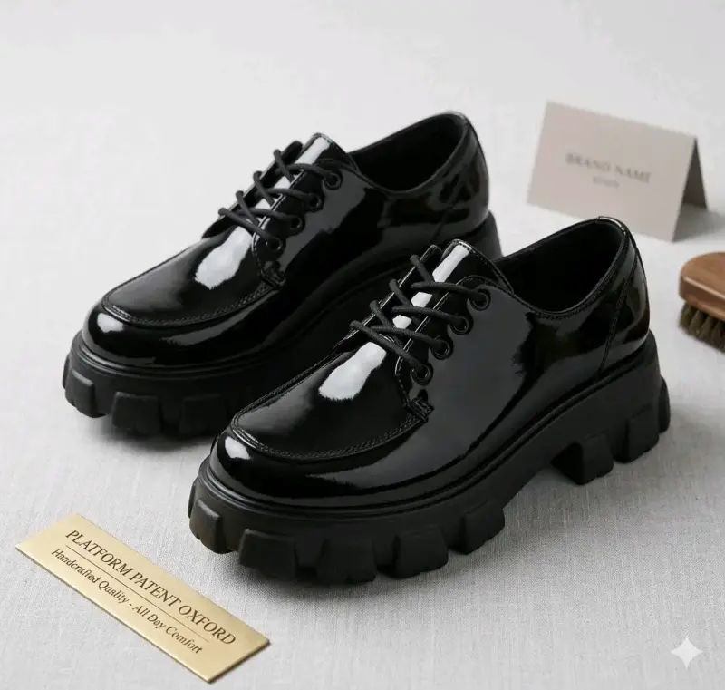 Zapatos de charol negro con plataforma gruesa - 1