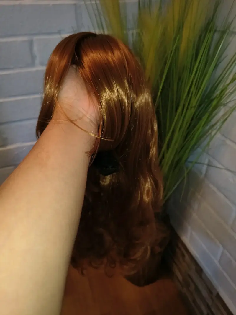 Peluca larga rizada color cobre - 4