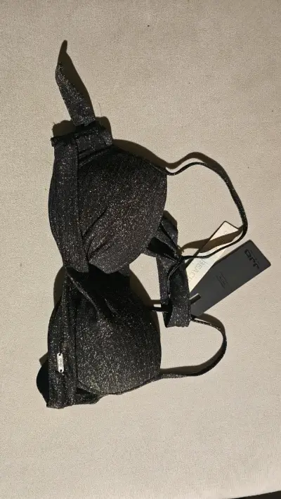 Bikini negro brillante con tirantes ajustables - miniatura 1