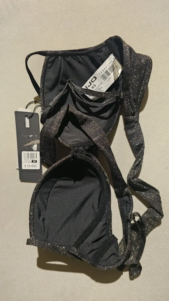 Bikini negro brillante con tirantes ajustables - 2