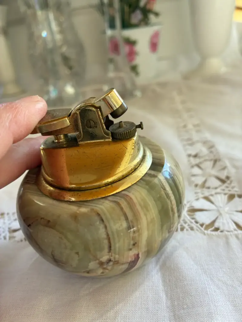 Encendedor de mesa vintage de ónix verde - 4