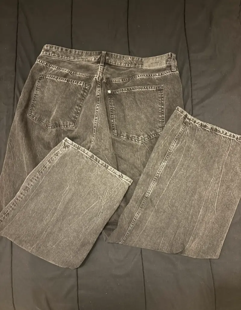 Jeans anchos de mezclilla gris para mujer - 2