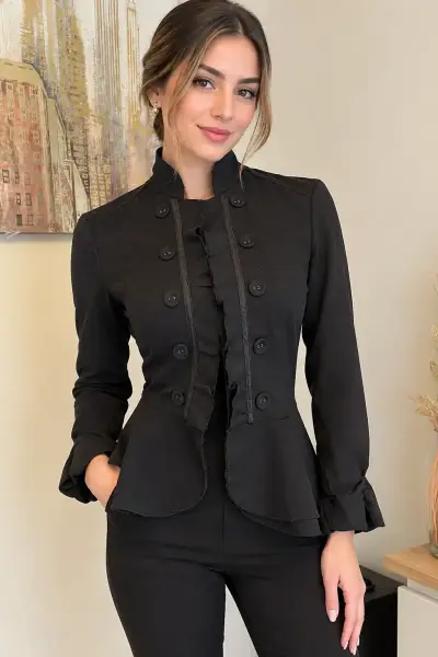 Chaqueta Negra Estilo Militar para Mujer - miniatura 1