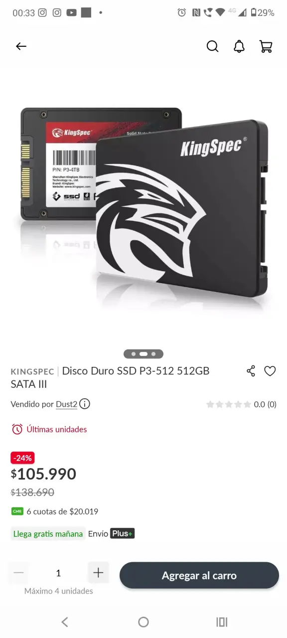 Disco Duro SSD KingSpec 512GB SATA III - 3