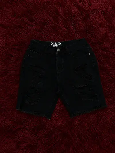 Shorts de mezclilla negros desgastados X&D - miniatura 1