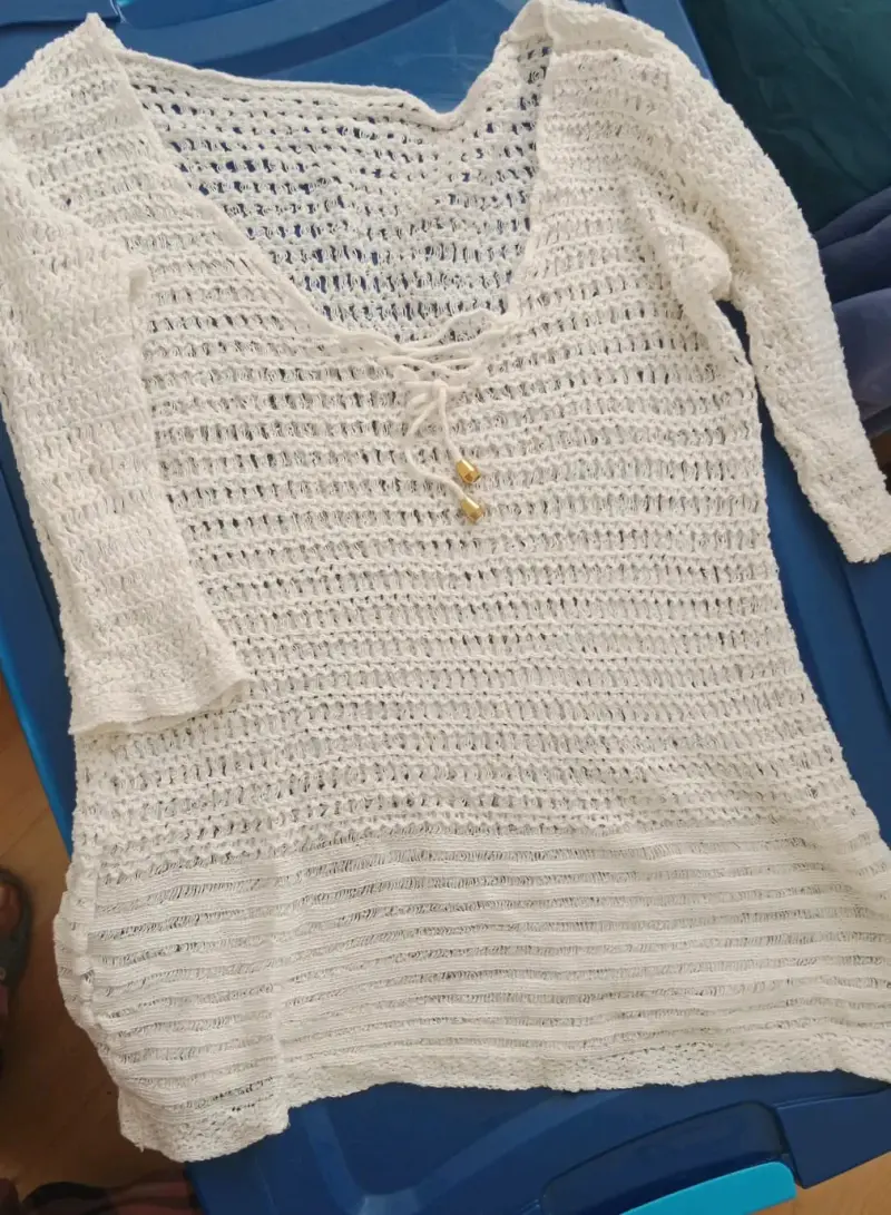 Vestido de playa tejido blanco con cordones