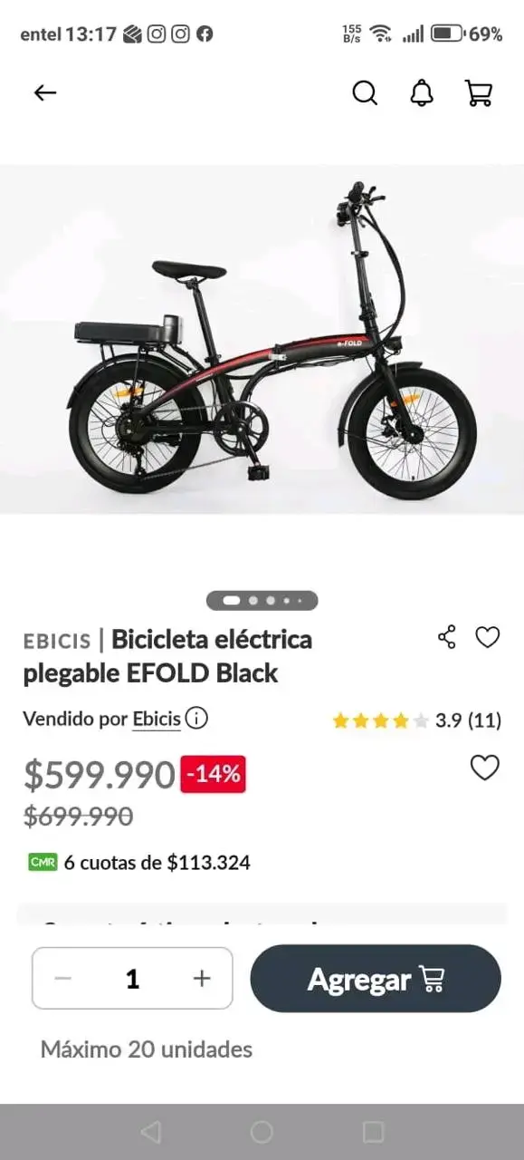 Bicicleta eléctrica plegable EFOLD negra - 2