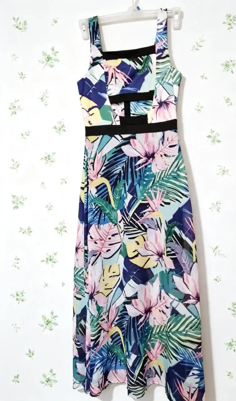 Vestido largo estampado floral tropical - 3