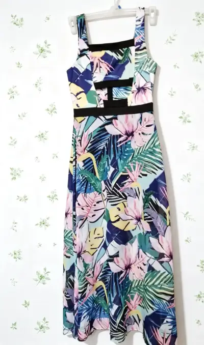 Vestido largo estampado floral tropical - miniatura 3