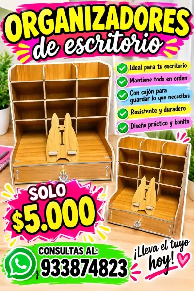 Organizador de escritorio con cajón de bambú - miniatura 1