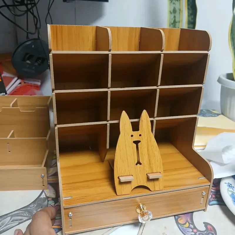 Organizador de escritorio con cajón de bambú - 2