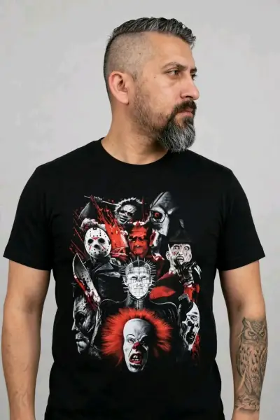Polera Negra de Terror con Estampado de Películas - miniatura 1