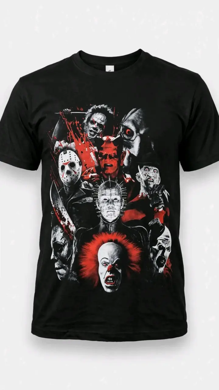 Polera Negra de Terror con Estampado de Películas - 2
