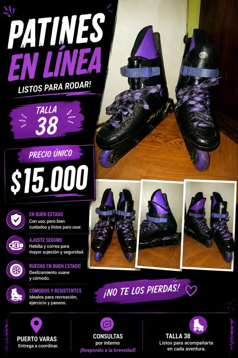 Patines en línea talla 38 negros y morados - 1