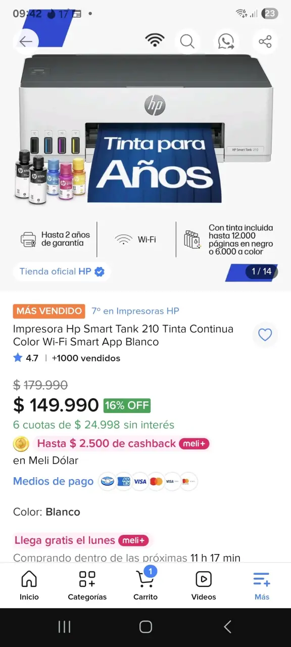 Impresora HP Smart Tank 210 con Tinta Incluida - 4