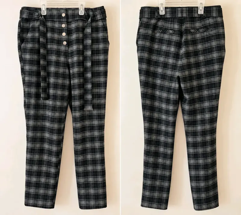 Pantalones a cuadros negros con cinturón - 1