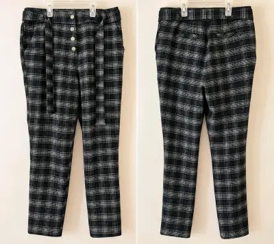 Pantalones a cuadros negros con cinturón - miniatura 1