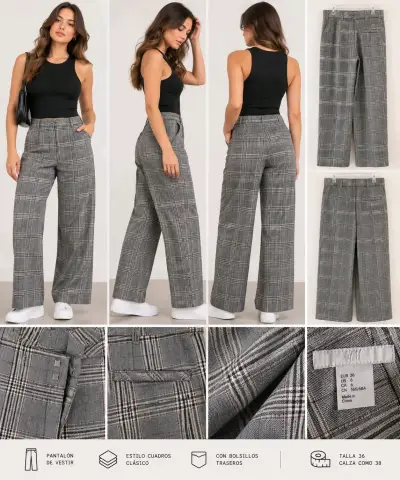 Pantalones a cuadros grises - miniatura 1