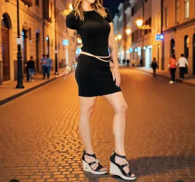 Vestido elasticidad, para mujer en negro y beige - miniatura 1