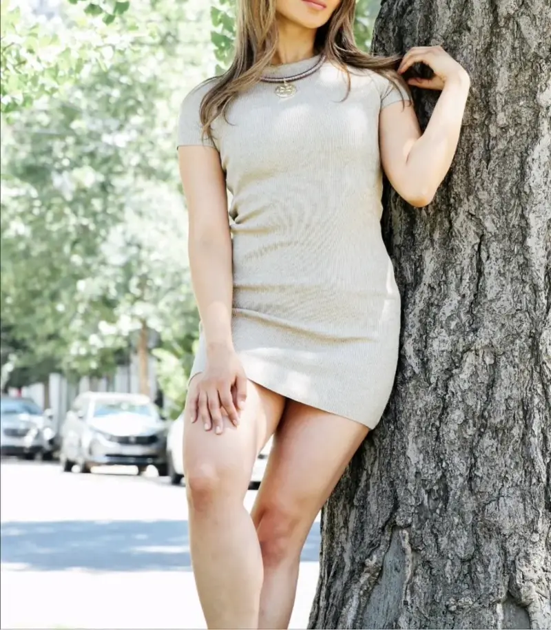 Vestido elasticidad, para mujer en negro y beige - 3