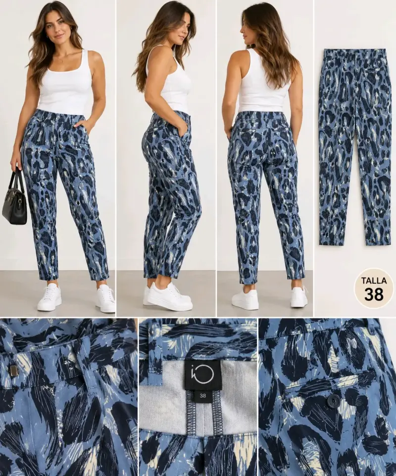 Pantalones estampados azul talla 38 para mujer