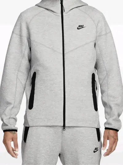 Polerón Nike tech fleece gris con capucha y cierre - miniatura 1