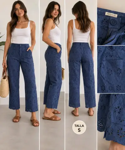 Pantalones de encaje azul para mujer Basement - miniatura 1