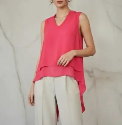 Blusa sin mangas fucsia con diseño asimétrico - miniatura 1
