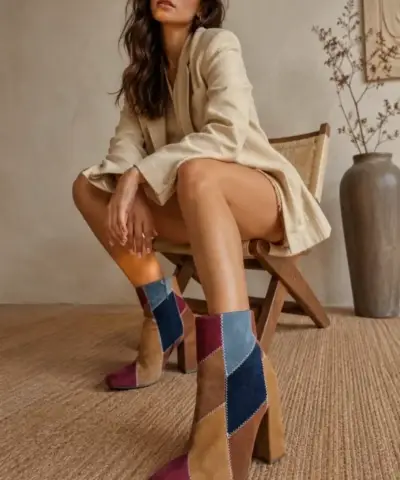 Botines de tacón alto multicolor para mujer - miniatura 1