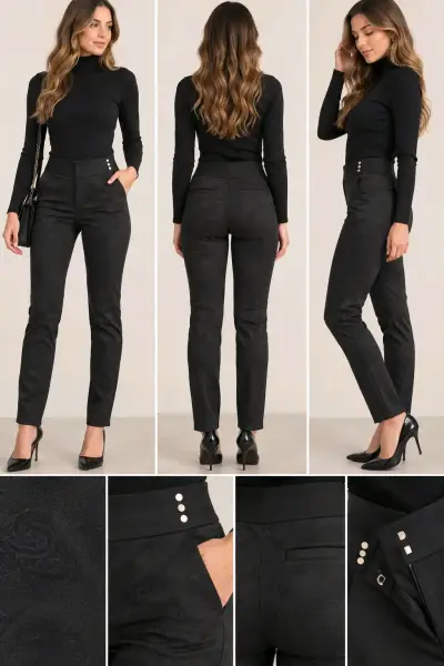 Pantalones negros ajustados con botones decorativos - miniatura 1