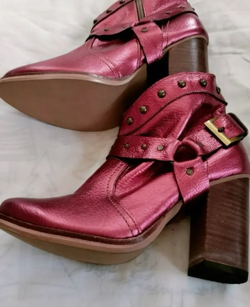 Botines de cuero satinado con tacón alto - 3