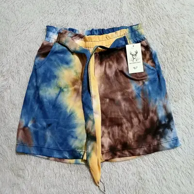 Shorts de mujer tie-dye azul y marrón - miniatura 1