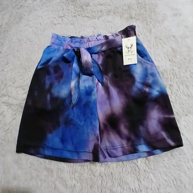 Shorts de mujer tie-dye azul y marrón - 2