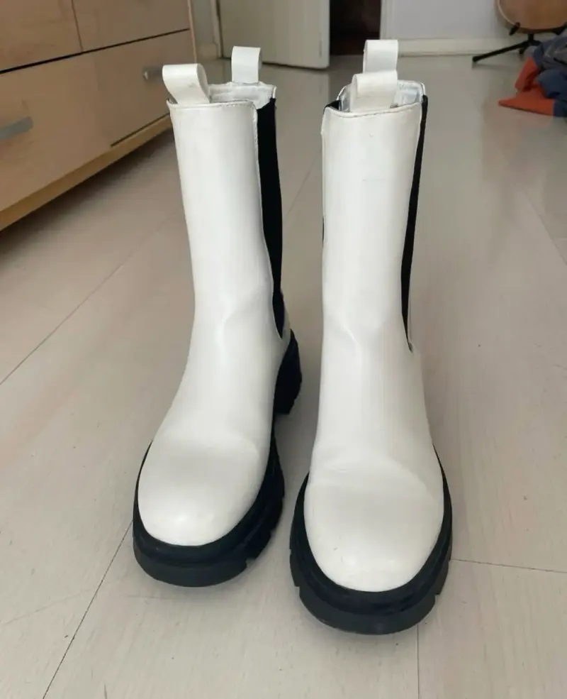 Botas blancas de cuero con suela gruesa - 3