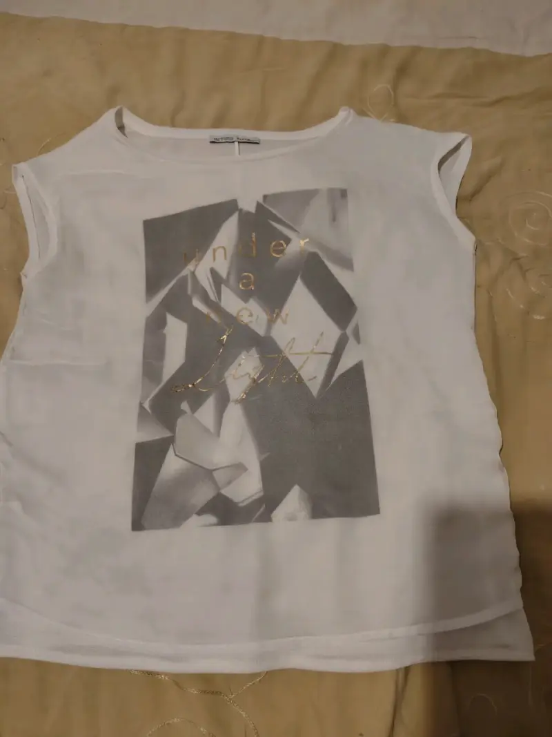 Polera Blanca Estampada Zara Mujer - 1