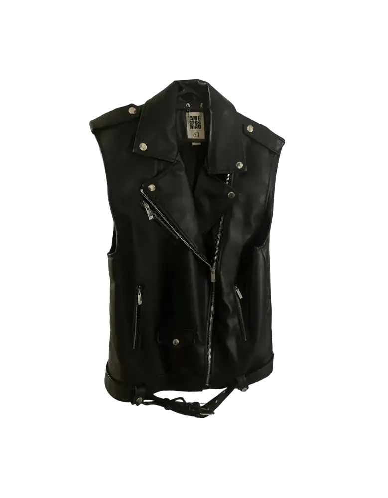 Chaleco de cuero negro estilo biker para mujer - 1